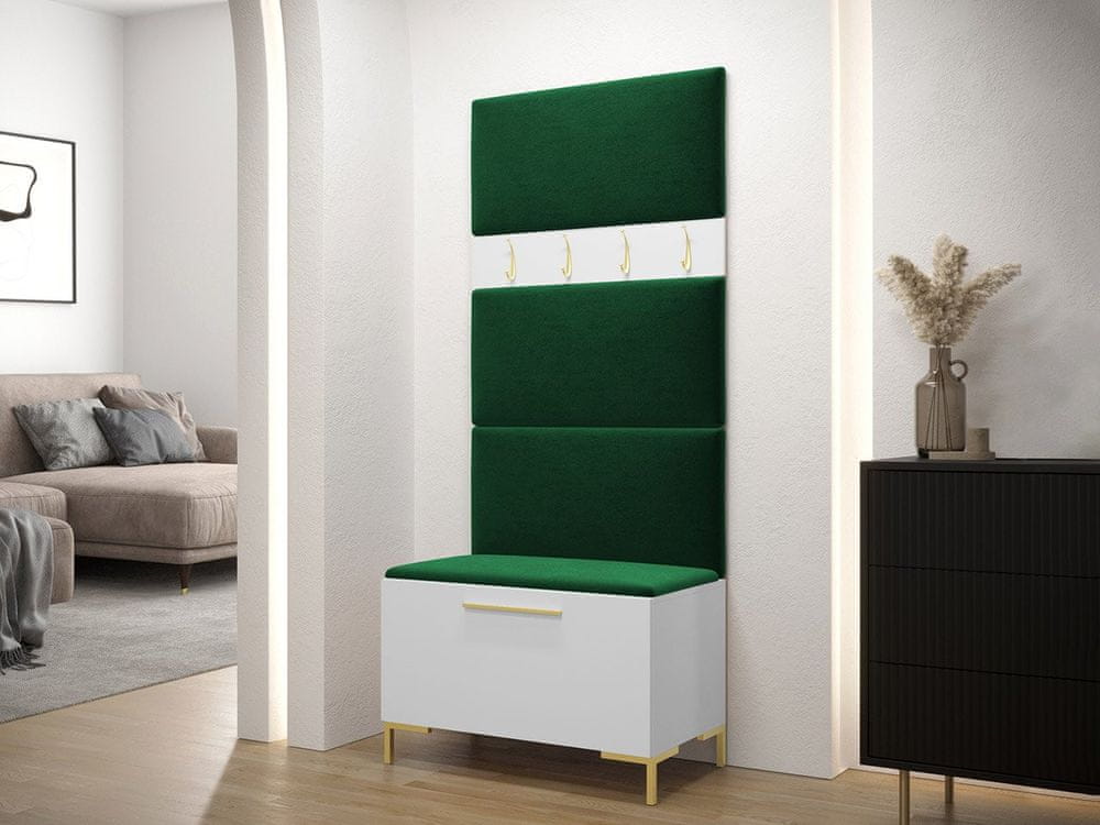 Veneti Nábytok do predsiene s čalúnenými panelmi ANDORA 3 - biely / zelený